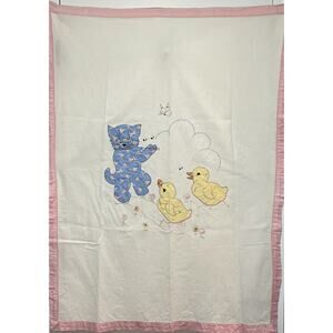 Vintage Embroidered Cat Playing The Flute Light weight embroidered Kids Blanket